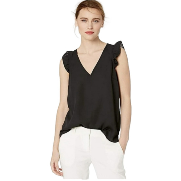 J. Crew Classic V Neck  Black  Sleeveless  Ruffle  Blouse  Size 4 - Picture 1 of 7